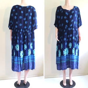Amanda Stewart Dress Plus 2X runs 4X Thin Rayon S/S Button VTG 90s Blue Floral - Picture 1 of 11