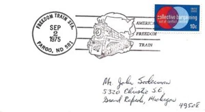 AMERICAS FREEDOM TRAIN September 2 1975 Fargo ND Train Cancel - Picture 1 of 1