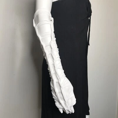 White Corset Arm Warmers Lace Up Gloves Cotton Armwarmers Cut Out Cyber Goth Psy - Image 1 of 4