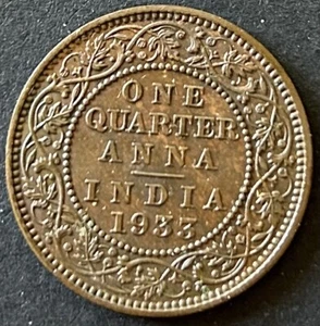 Moneda de un cuarto Anna 1/4 Anna India 1933 Rey Jorge V India Británica KM# 512 - Imagen 1 de 4
