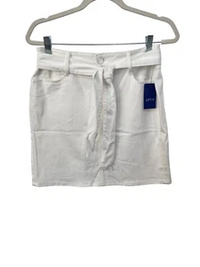 Apt 9 Belted High Waisted Denim Jean Skirt Womens 10 Modern White Minimalist NEW - Picture 1 of 10