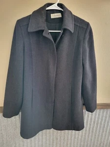 Vintage Calvin Klein 100% Merino Wool Mid Length Dark Grey Coat Size 4 - Picture 1 of 8