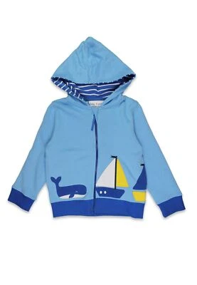 Toby Tiger Bio-Baumwoll Kinder Sweatjacke mit Kapuze und Segelboot-Applikation - Bild 1 von 3