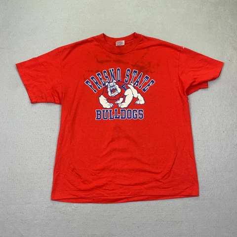 Vintage Hanes Heavyweight Fresno State Bulldogs T Shirt Men XL Single Stitch Tee Cover