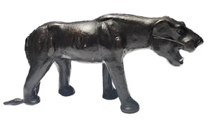 Papel maché envuelto en cuero pantera negra/león de montaña 15,5 x 7,25 x 3,5 pulgadas - Imagen 1 de 12