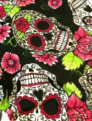Leggings SKULLS Flowers Black Pink Red Size XXL 19 Junior Women W049 - Image 1 of 4