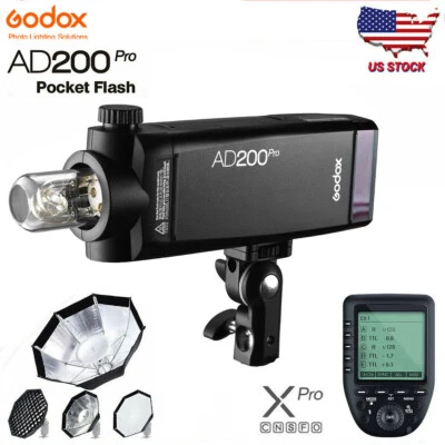 US Godox AD200pro 2.4G TTL HSS Flash Speedlite+Xpro Trigger+AD-S7 Grid Softbox - Image 1 of 4