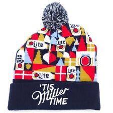 'Tis Miller Time Lite Beer Knit Cuffed Pom Beanie Hat Winter Snow Ski Cap Adult