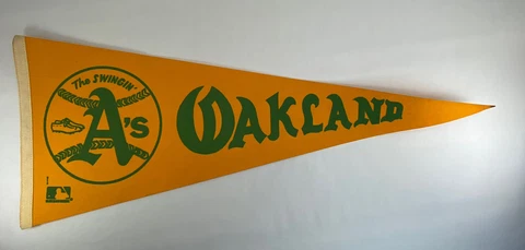 Vintage 1970's MLB Oakland A's The Swingin' A's 12x30" Full Size Yellow Pennant Cover