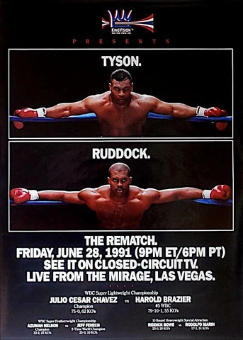 VINTAGE ORIGINAL MIKE TYSON vs. RAZOR RUDDOCK II ON-SITE BOXING FIGHT POSTER Cover