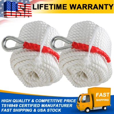 2 piezas bote de cuerda de anclaje de barco de tres hilos trenzado con cuerpo blanco dedal 3/4" x 150' Foto 1 de 4