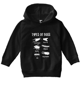 Types Of Bugs - Insects Cool Grasshopper Ant Beetle Toddler/Youth Hoodie - Picture 1 of 12