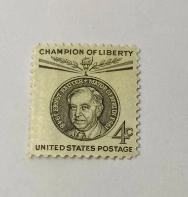 Rare 1959 Champion of Liberty Emst Reuter, Germany 4 Cents US Stamp MNH OG. - Image 1 of 4