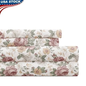 4 Piece Microfiber Bed Sheets Set Hypoallergenic Soft Durable Floral Pattern New - Picture 1 of 8