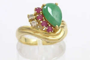 Größe 50 Ring 750 GOLD 18 Karat Gelbgold Smaragd Diamanten anello Rubin G3185/24 - Bild 1 von 8