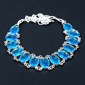 Schweizer Blautopas Halskette 925 Sterling Silber Halskette Blautopas Halskette 18" - Bild 1 von 4