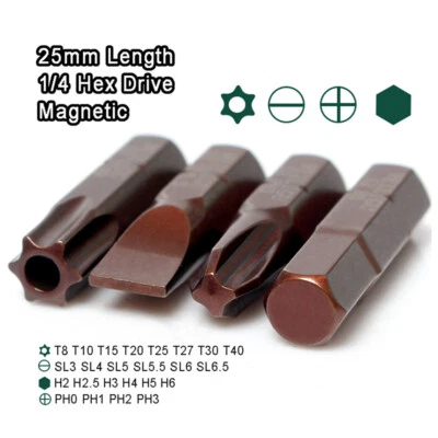 Torx/Hex/Cross/Slot Bit Drill Magnetic S2 Steel Screwdriver Bits /4" Hex Shank - Image 1 of 4