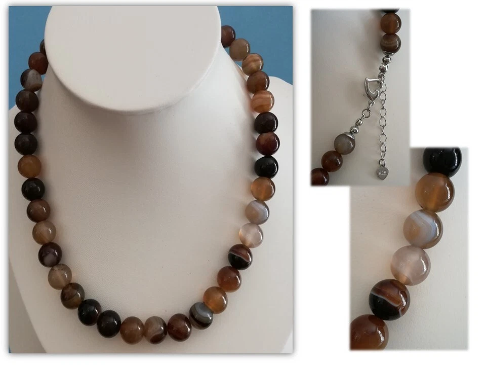 Collana Agata del Botswana in argento rodiato - Immagine 1 di 1