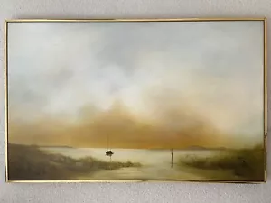 VINTAGE 1968 Signed Elaine Sinnard – Oil on Canvas – “Sailboat on the Bay” - Picture 1 of 10