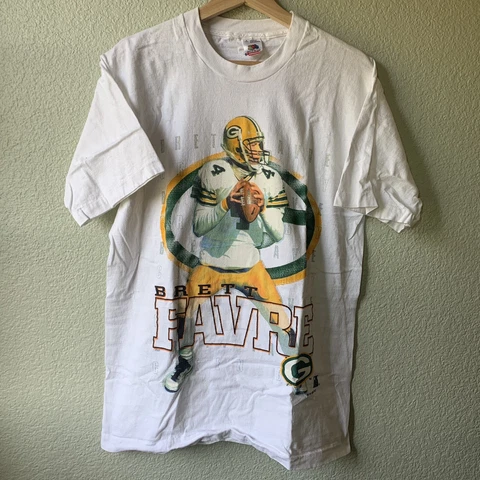 1996 Pro Player Brett Favre #4 Green Bay Packers NFL Single Stitch T-Shirt L VTG Cover