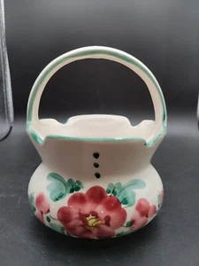 Ceramic Hand Painted Italy Basket Handle Flower Pot - Picture 1 of 6