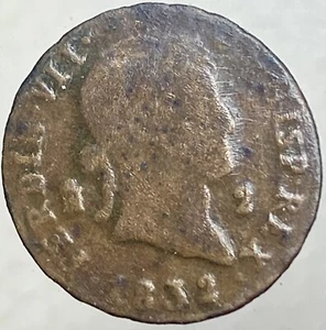 1832 Spanish 2 Maravedis Old Rare Coin King Ferdinand VII Castles Lions Cross - Picture 1 of 11
