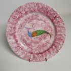 Bold Red Spatter Colorful &amp; Fun Peafowl Plate 7 1/2&quot; Staffordshire Ca 1830
