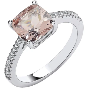 SILVER MORGANITE RING DIAMOND CUSHION CUT PINK Size Q 925 STERLING SILVER NEW - Picture 1 of 6