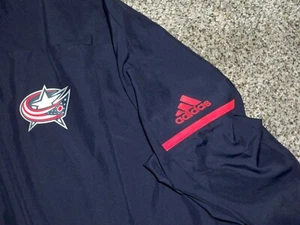 NWOT Men's ADIDAS Wind Jacket L BLUE w/Trim & COLUMBUS BLUE JACKETS ~ Polyester - Picture 1 of 5