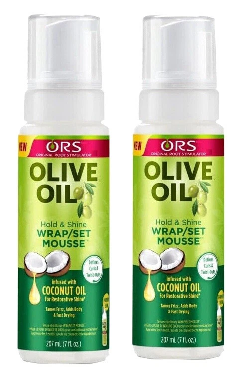 ORS Olive Oil Hold & Shine Wrap/Set Mousse, 207ml Confezione da 2 Olio di Cocco UK Post