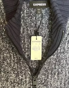 Cardigan maglione uomo/unisex express blu casual full zip tasche nuovo con etichette $98 taglia L - Foto 1 di 14