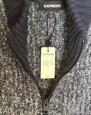NWT $98 Mens/unisex Express Blue Casual Full  Zip Sweater Cardigan Pockets Sz L - Image 1 of 4
