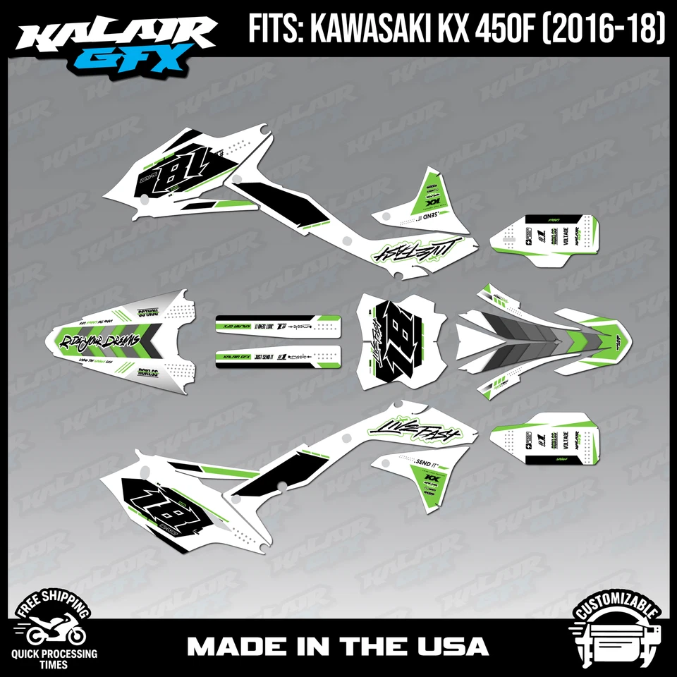 Kit de gráficos para Kawasaki KX450F (2016-2018) KX 450F Rebel - CAMBIO VERDE Foto 1 de 4