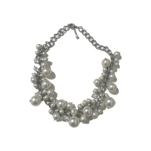 Vintage Statement Pearl Dangle Chain Choker Necklace Adjustable  - Picture 1 of 4