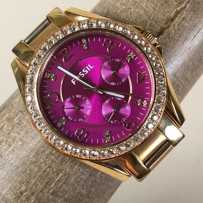 Reloj Fossil Mujer ES3531 Moda Pavimentado Día Fecha Tono Dorado Cuarzo 37mm 6 1/4" Foto 1 de 4