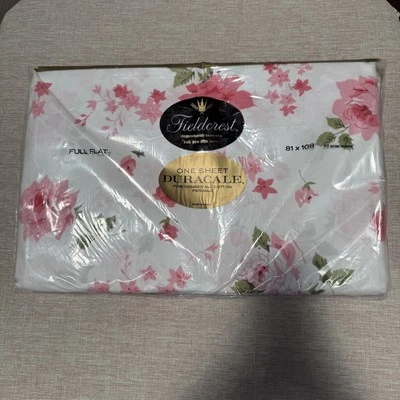 Vintage Fieldcrest Full Flat Sheet Rose Cascade 4900 Duracale Percale USA 81x108 - Image 1 of 4