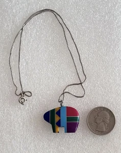Vintage Indianer Sterling Silber 925 Edelstein Inlay Bär Anhänger Kette #10 - Bild 1 von 9