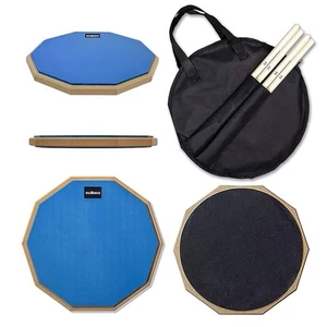 (IMN) 藍色 Tappetino Pratica Batteria 12”, Silenzioso, Resistente, Doppio Lato, con Bastoncini e Borsa - Foto 1 di 8