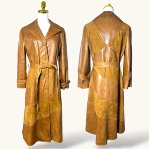 Gabardina de cuero Napa Ante S retazos marrón tostado vintage años 70 Skin Gear - Imagen 1 de 17