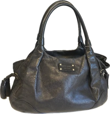 Kate Spade Berkshire Road Stevie Black Leather Satchel Bag Tassel Huge Vintage - Image 1 of 4