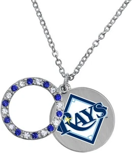 New TAMPA BAY RAYS Disc NECKLACE w/ Glass Stones Polished Silvertone Zinc Alloy - Picture 1 of 1