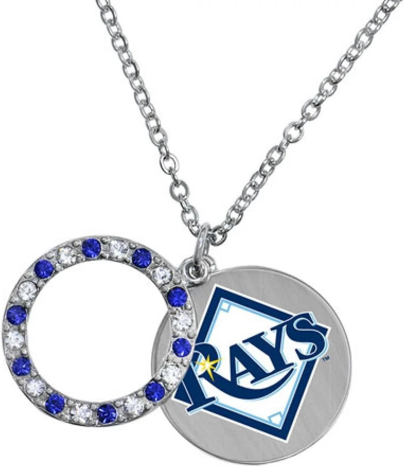 New TAMPA BAY RAYS Disc NECKLACE w/ Glass Stones Polished Silvertone Zinc Alloy - Image 1 of 1