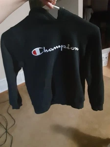 CHAMPION Solid Black Sweatshirt Hoodie Embroidered Youth Boys Size M Medium - Picture 1 of 3