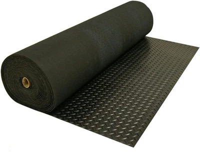 Diamond-Plate Rubber Flooring Rolls - 3 mm x 4 ft x 2 ft Rolls - Black