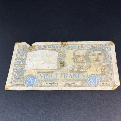1940 France 20 Francs Banque de France WWII Era Banknote Circulated - Image 1 of 4