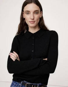 Banana Republic Damen neu mit Etikett gerippter Merino Pullover Polo Small schwarz #543279 - Bild 1 von 1