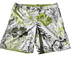 Breakwater Mens Size Large Hawaiian Swim Trunks Green White Floral Beach Board - Picture 1 of 10