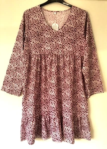 Made with Love Size L 12/14 Red/Pink White Long Sleeve Tiered Shift Dress BNWT - Picture 1 of 8