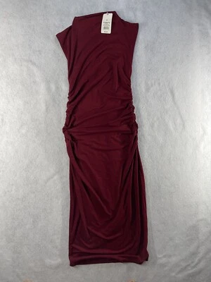 A New Day Curvy Fit Sz XS Striped Long Dress Burgundy BodyCon Ruched Sides NWT - Image 1 of 4