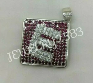 1CT Simulated Garnet Men's Custom E Letter Pendant 14k White Gold Plated Silver - Picture 1 of 6